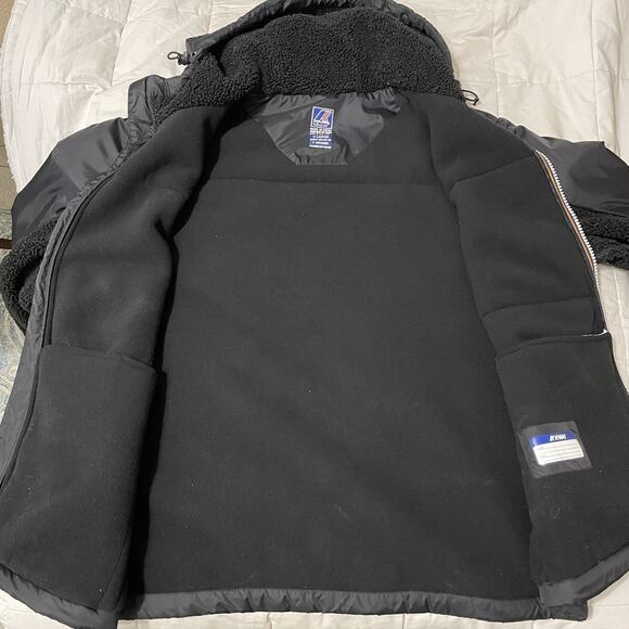 K-Way Jacket Men Size XL Black Le Vrai Orsetto 3.0 Sweatshirt Teddy Sherpa Hood - Picture 4 of 9